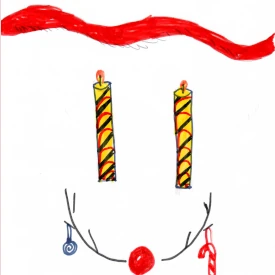 Deux bougies de l'avent avec une guirlande rouge au-dessus et une branche de sapin avec un boule rouge au mlieu