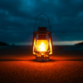Une lampe à pétrole allumée dans la nuit
