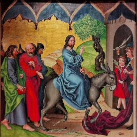 Colmar - Musée d'Unterlinden - Retable des Dominicains, Enfance et Passion du Christ - Martin Schongauer (vers 1445-1491) et son atelier, vers 1480 - Huile sur panneau de bois - Dimanche des Rameaux, entrée de Jésus à Jérusalem